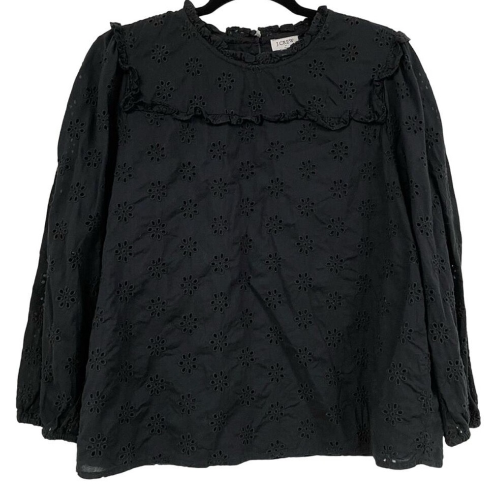 J.Crew Factory Black Eyelet Long Sleeve Top